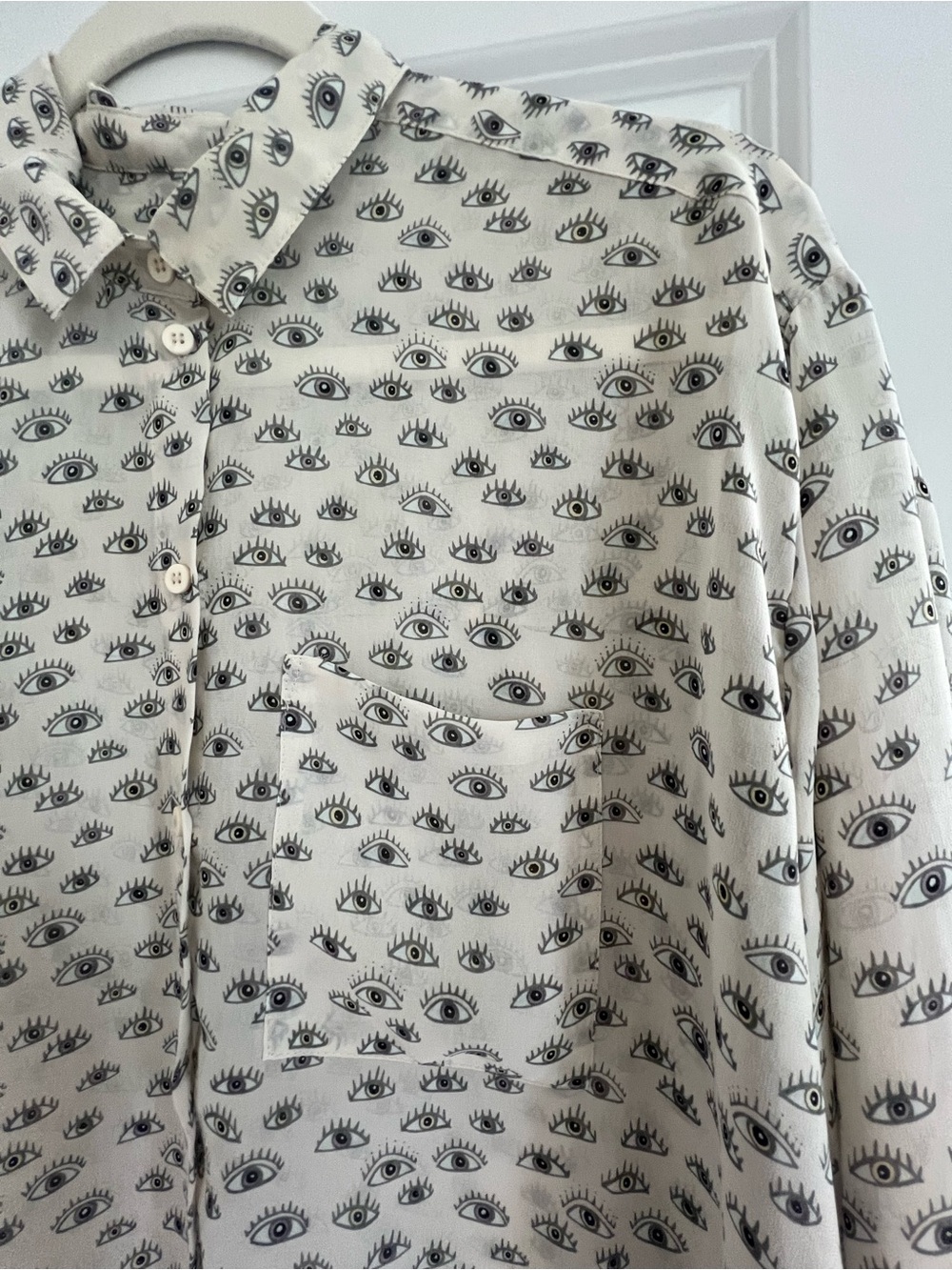 Munthe Third Eye Tunic Shirt | Evil Eye Print | Euro 36 (US S/4) | Sheer Cream